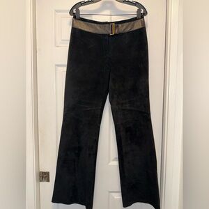 Vintage B.S.L Industry France Black 100% Suede Leather Pants with Leather Trim